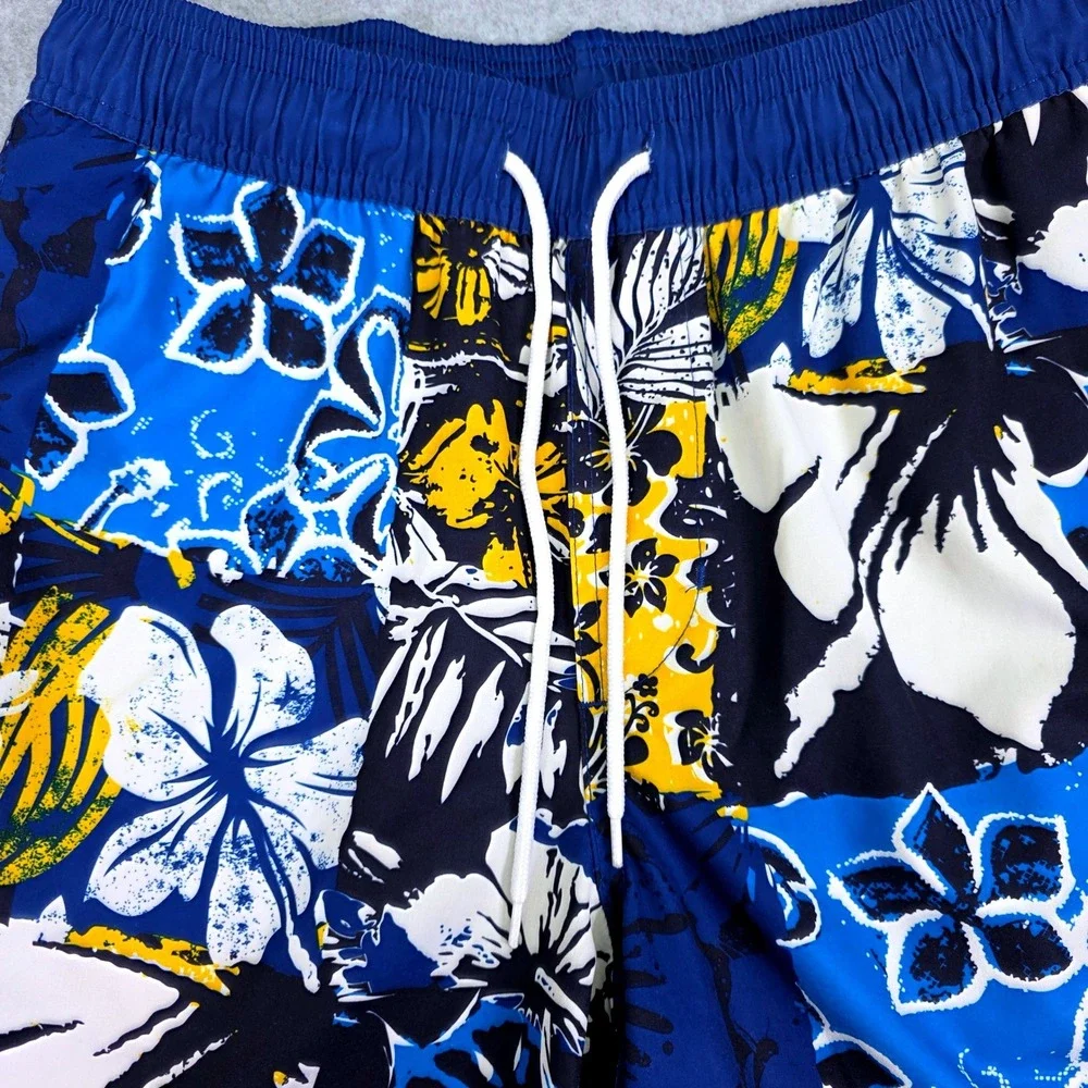 Corona Extra Men's Small‎ Floral Patchwork Swim Trunks Blue Yellow Board Shorts